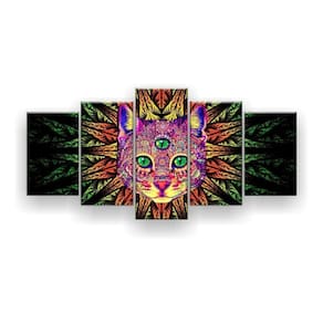 Quadro Decorativo Gato Trance Psicodélico 129x61 Sala Quarto