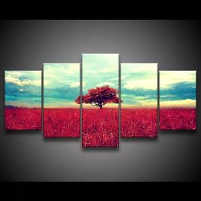 Quadro Decorativo 129x63 Sala Quarto Árvore Campo Vermelho 1