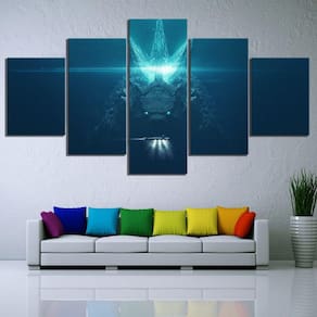 Quadro Decorativo Monstro Godzila 5 peças 130x65 cm em tecid