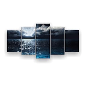 Quadro Decorativo Lua Cheia Mar Noite 129x61 Sala Quarto