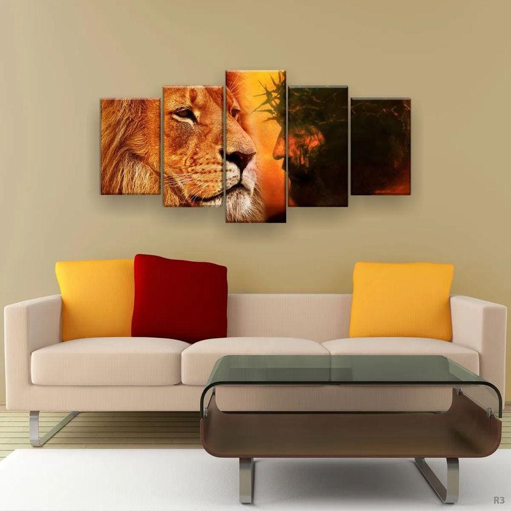 Quadro Decorativo Para Quarto Leão E Jesus Hd 129x61