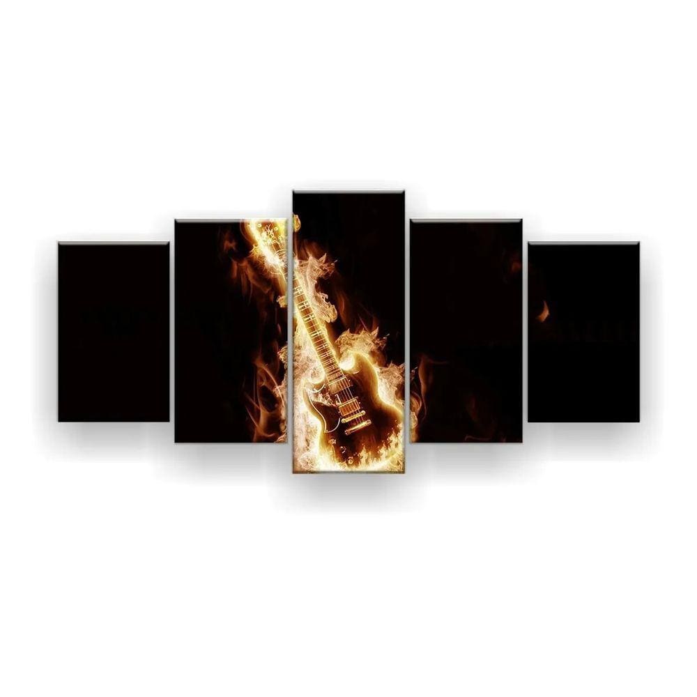Quadro Decorativo Guitarra Em Chamas 129x61 Sala Quarto