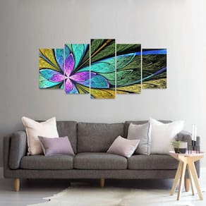Quadro Abstrato Flor ou Borboleta Mosaico 5 Peças Sala Hall