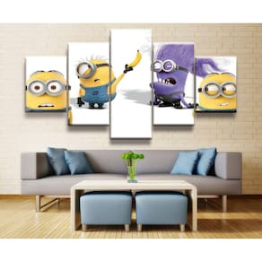 Quadro Decorativo Minions 5 peças 130x65 cm em tecido