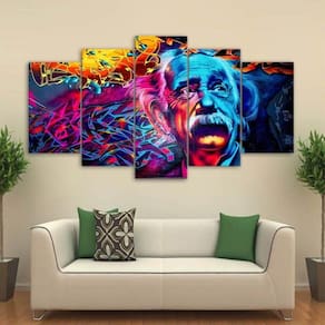 Quadro Decorativo Albert Einstein 5 peças em tecido 1