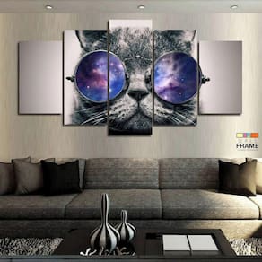 Quadro Decorativo Gato Psicodélico 63x129 cm em Tecido