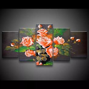 Quadro Decorativo 129x63 Sala Quarto Flores Rosas Laranjas 1