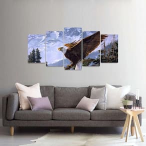 Quadro Águia Voando Artístico Natureza Mosaico 5 Peças