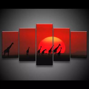 Quadro Decorativo 129x63 Sala Quarto Arte Girafas Sunset 1
