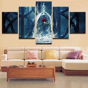 Quadro Decorativo Rosa Vermelha 5 peças 130x65 cm em tecido