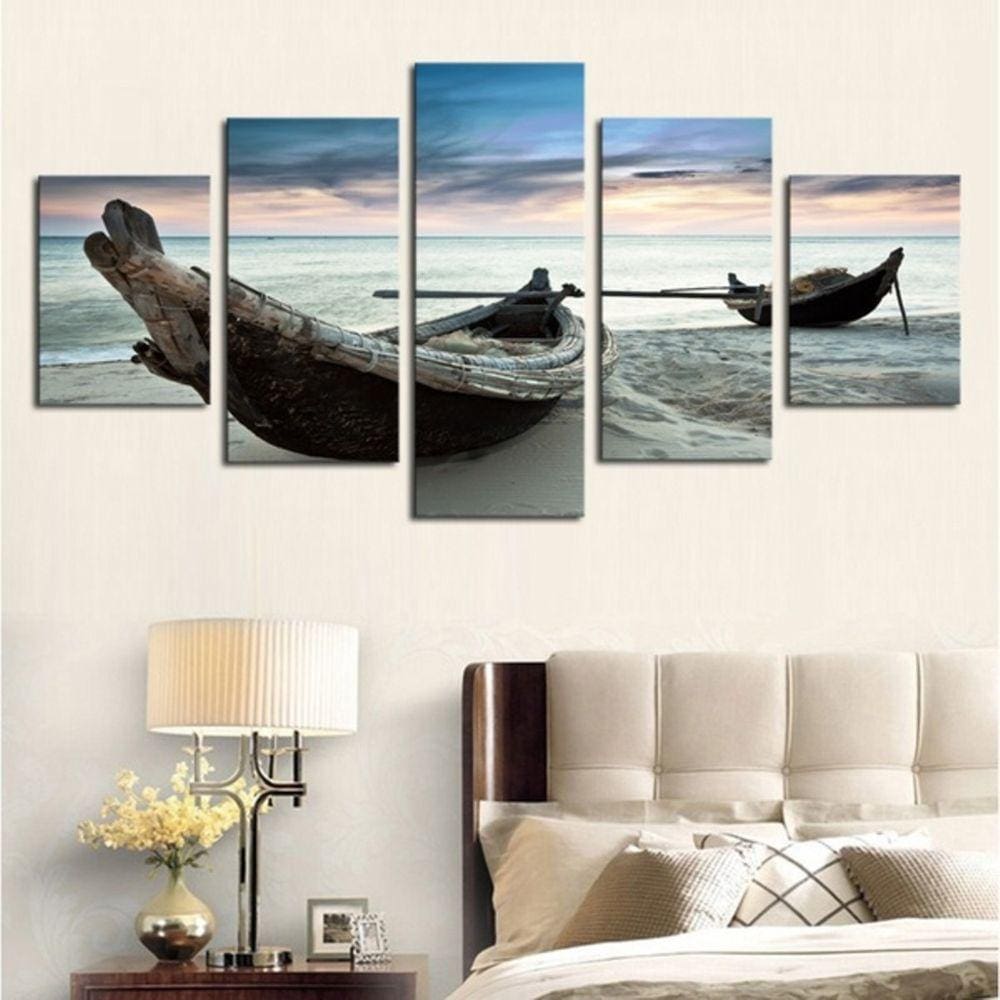 Quadro Decorativo Canoas 5 peças em tecido