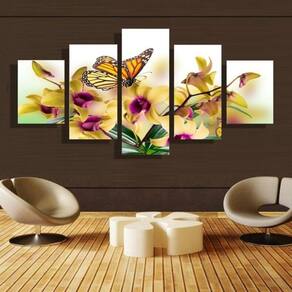 Quadro Decorativo Borboletas 5 peças em tecido