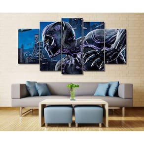 Quadro decorativo Pantera Negra 5 peças 130x65 em tecido