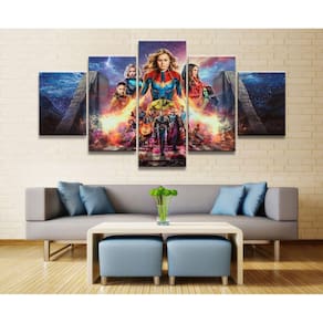 Quadro Decorativo Time Vingadores 5 peças 130x65 cm em tecid