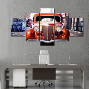 Quadro Decorativo Vintage Carro 5 partes 130x65 em teci
