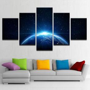Quadro Decorativo Planeta Terra 5 partes 130x65 em teci