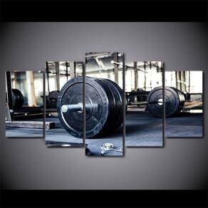 Quadro Decorativo Musculação 5 partes 130x65 em tecido
