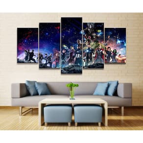 Quadro Decorativo Team Vingadores 5 peças 130x65 cm em tecid