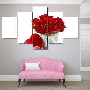 Quadro Decorativo Rosa Vermelha 5 partes 130x65 em teci