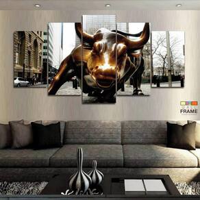 Quadro Decorativo Moderno Touro De Wall Street 130x63 cm