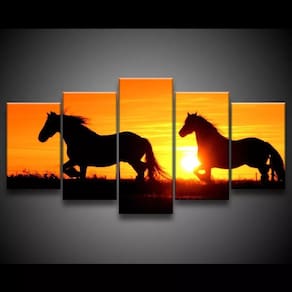 Quadro Decorativo 129x63 Sala Cavalos Por Do Sol Animais 1