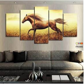 Quadro 3 Cavalos 63x130mt 5 peças em Tecido 1