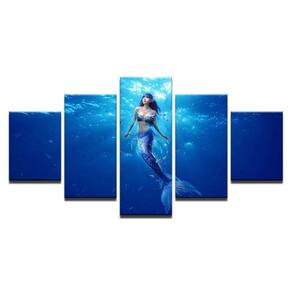 Quadro Decorativo Sereia 5 partes 130x65 em tecido