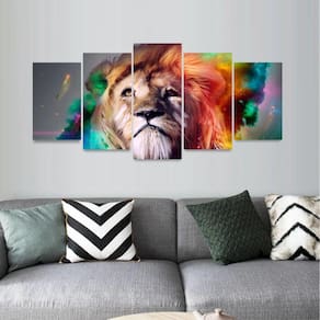 Quadro Mosaico 130x63 Leão Moderno Colorido decorativo