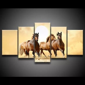 Quadro Decorativo 129x63 Sala Quarto Cavalo Kit 5 Peças 1
