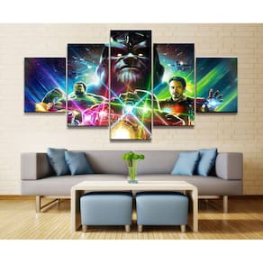 Quadro Decorativo Thanos Vingadores6 5 peças 130x65 cm em te
