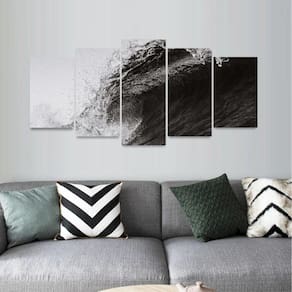 Quadro Mosaico Onda do Mar Arte em Preto e Branco Surf