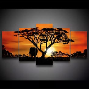 Quadro decorativos África Paisagens 5 peças 63x130 em tecido 1