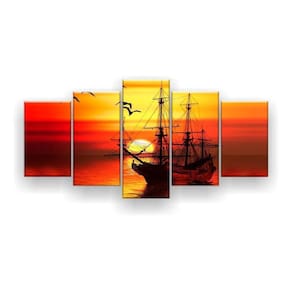 Quadro Decorativo Barco No Mar 129x61 Sala Quarto