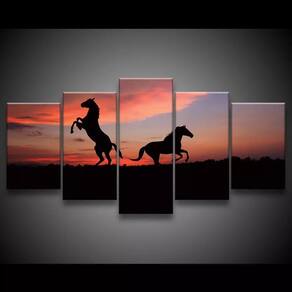 Quadro 3 Cavalos 63x130mt 5 peças em Tecido m1