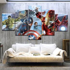 Quadro Decorativo Vingadores B 5 peças 130x65 cm em tecido 1