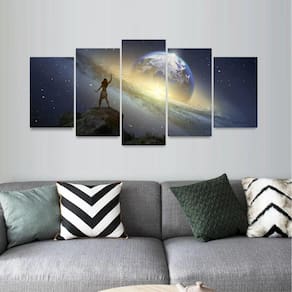 Quadro Artístico Fantasia Planeta Galáxia Mosaico 5 Peças