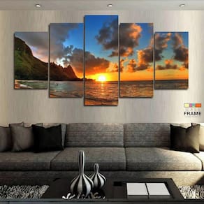 Quadros Decorativos Praia Por Do Sol Hd63x130mtem Tecido