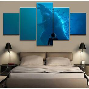 Quadro Decorativo Godzilla-King 5 peças 130x65 cm em tecido