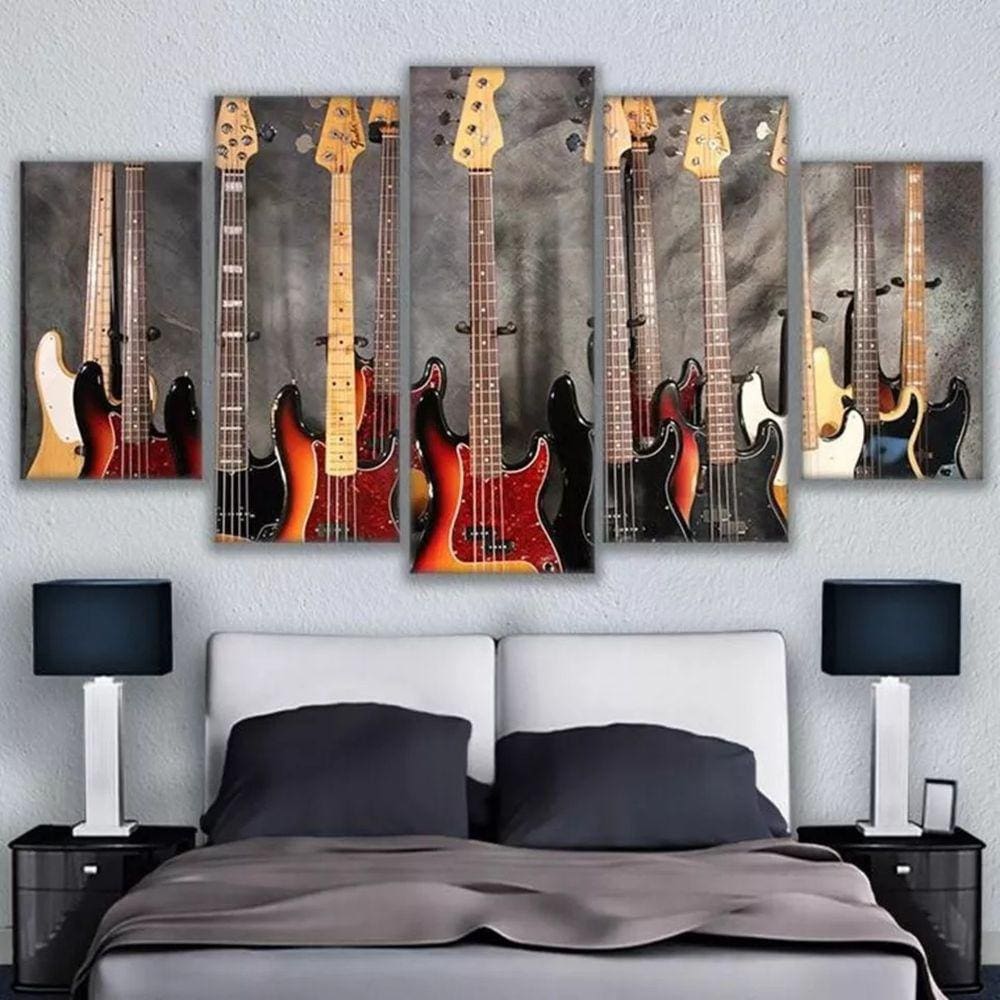 Quadro Decorativo Guitarras 129x63 Em Tecido