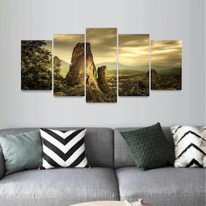 Quadro Rocha Pôr do Sol Grécia Mosaico 5 Peças
