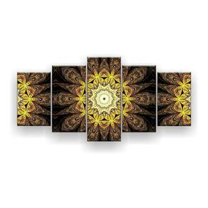 Quadro Decorativo Flor Simétrica Amarelo Ouro 129x61 Sala