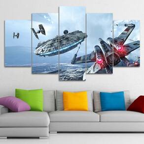 Quadro Decorativo Guerra nas estrelas 5 peças 130x65 cm em t