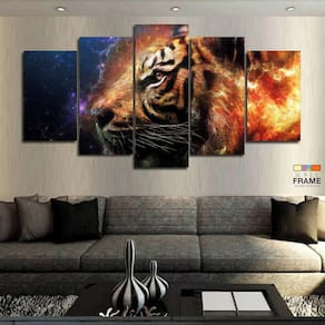 Quadros Decorativos Tigre Aguá E Fogo 63x130mt em Tecido