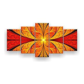 Quadro Decorativo Flor Simétrica Vitral Laranja 129x61 Sala