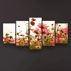 Quadro Decorativo Jardim Cosmo Rosa Claro 129x61 Sala Quarto