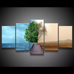 Quadro Decorativo 129x63 Sala Quarto Ponte Árvore Estações 1