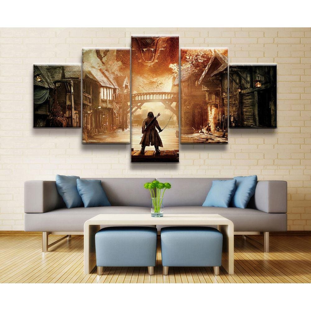 Quadro Decorativo Hobbit 5 peças 130x65 cm em tecido
