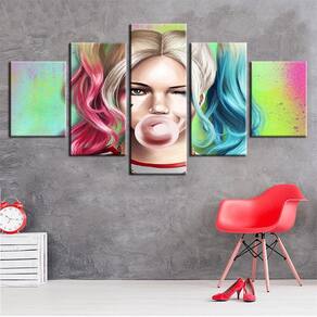 Quadro Decorativo Harlequina 5 peças 130x65 cm em tecido