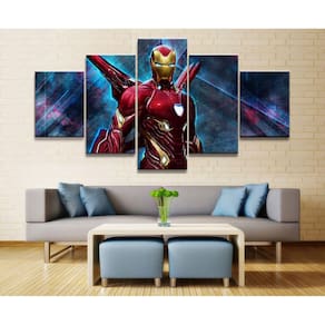 Quadro Decorativo Homem de ferro C 5 peças 130x65 cm em teci