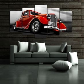 Quadro Decorativo Carro Antigo 5 partes 130x65 em tecid
